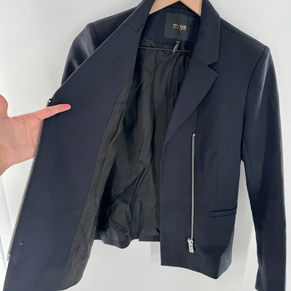 Maje Wool Zipper Biker Moto Blazer Jacket Size EU 40 - Picture 5 of 7